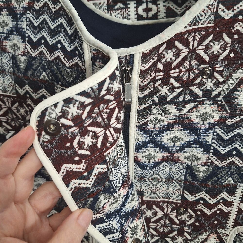 Zara Moto Jacquard Blazer Long Sleeve Textured Tribal Fall Small Womens - Picture 7 of 13